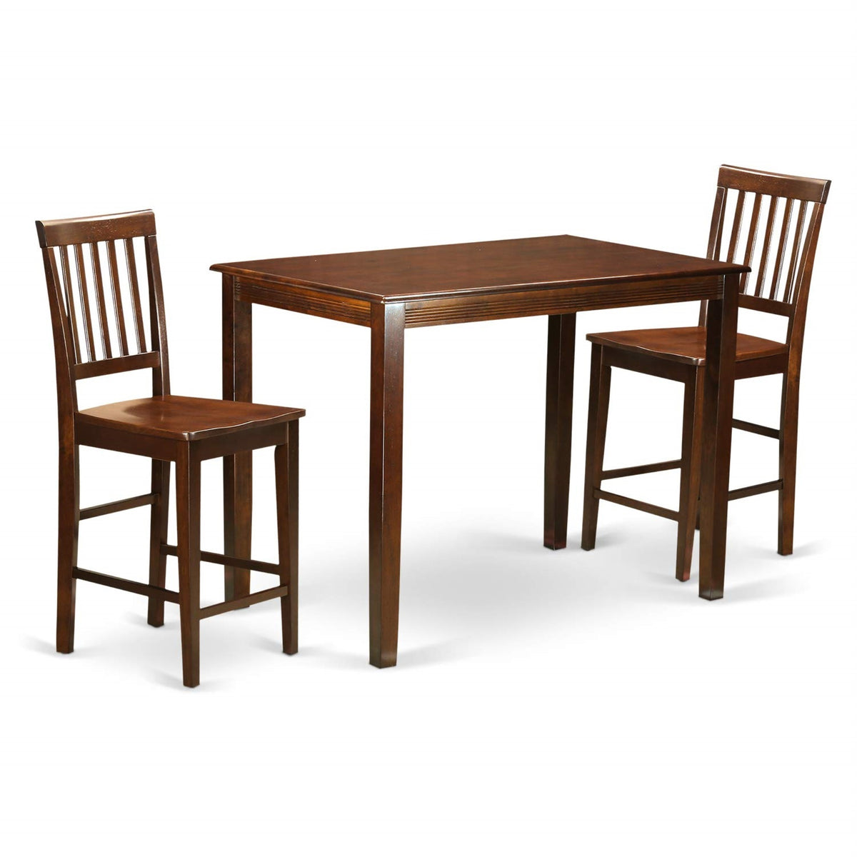 Casafoyer Yavn3-Mah-W 3 Piece Counter Height Dining Set For Small Spaces Contains A Rectangle Dining Room Table And 2 Wooden Seat Chairs, 30X48 Inch, Mahogany