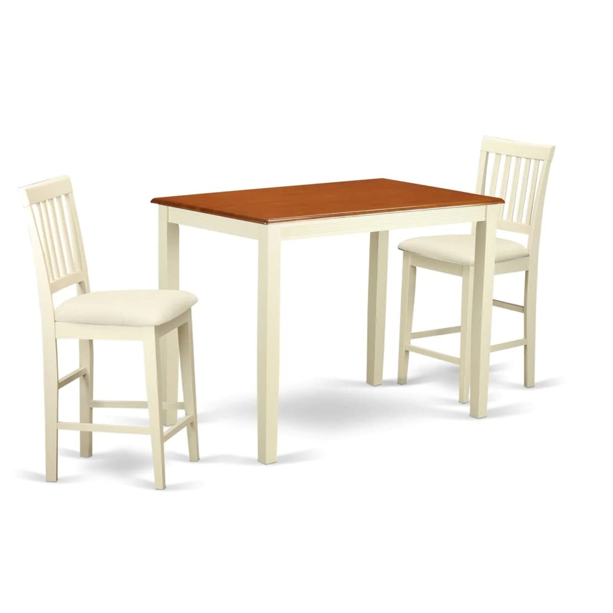 East West Furniture Yavn3-Whi-C 3 Piece Kitchen Counter Height Dining Table Set Contains A Rectangle Pub Table And 2 Linen Fabric Upholstered Chairs, 30X48 Inch, Buttermilk & Cherry