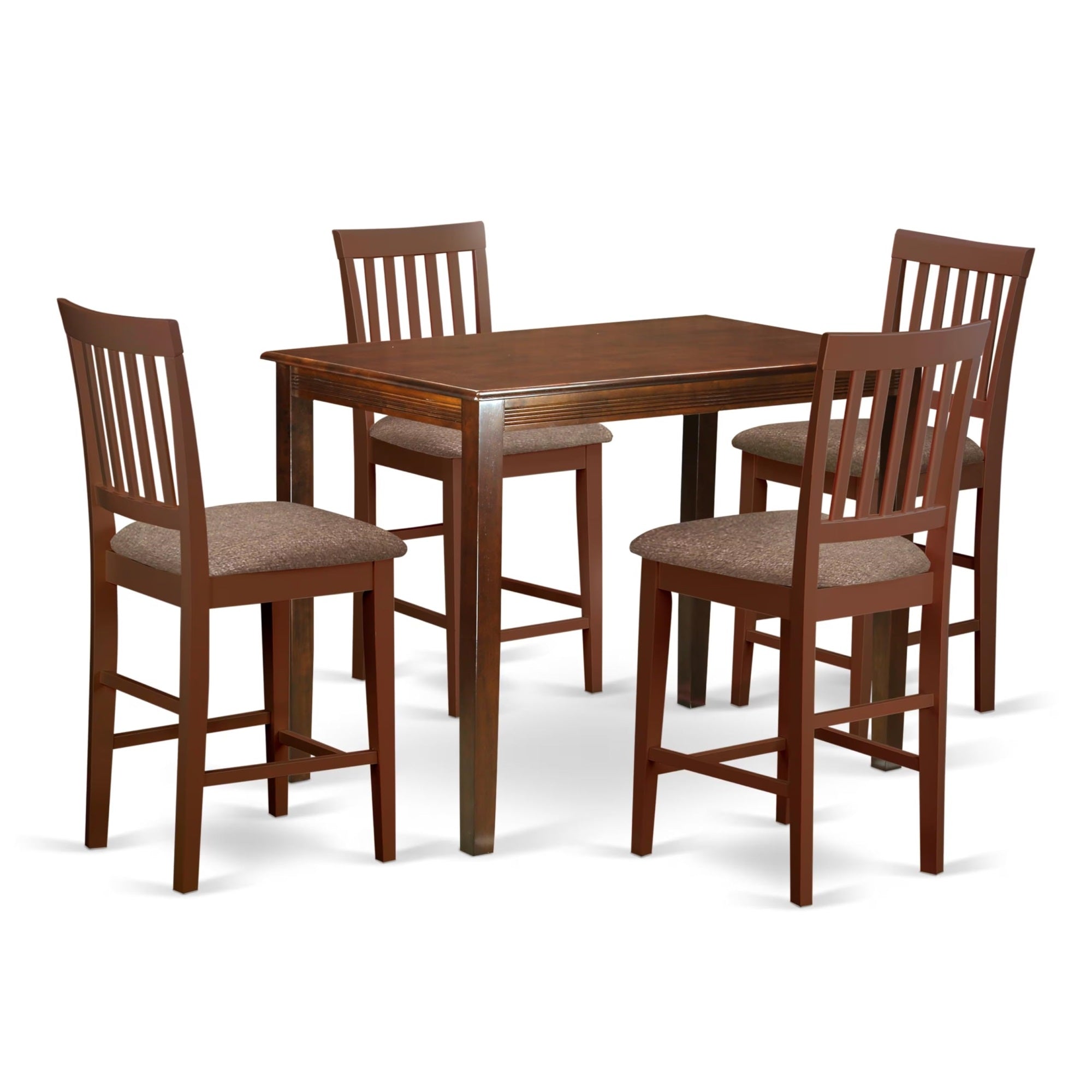Casafoyer Yavn5-Mah-C 5 Piece Counter Height Pub Set Includes A Rectangle Dining Table And 4 Linen Fabric Kitchen Dining Chairs, 30X48 Inch, Mahogany