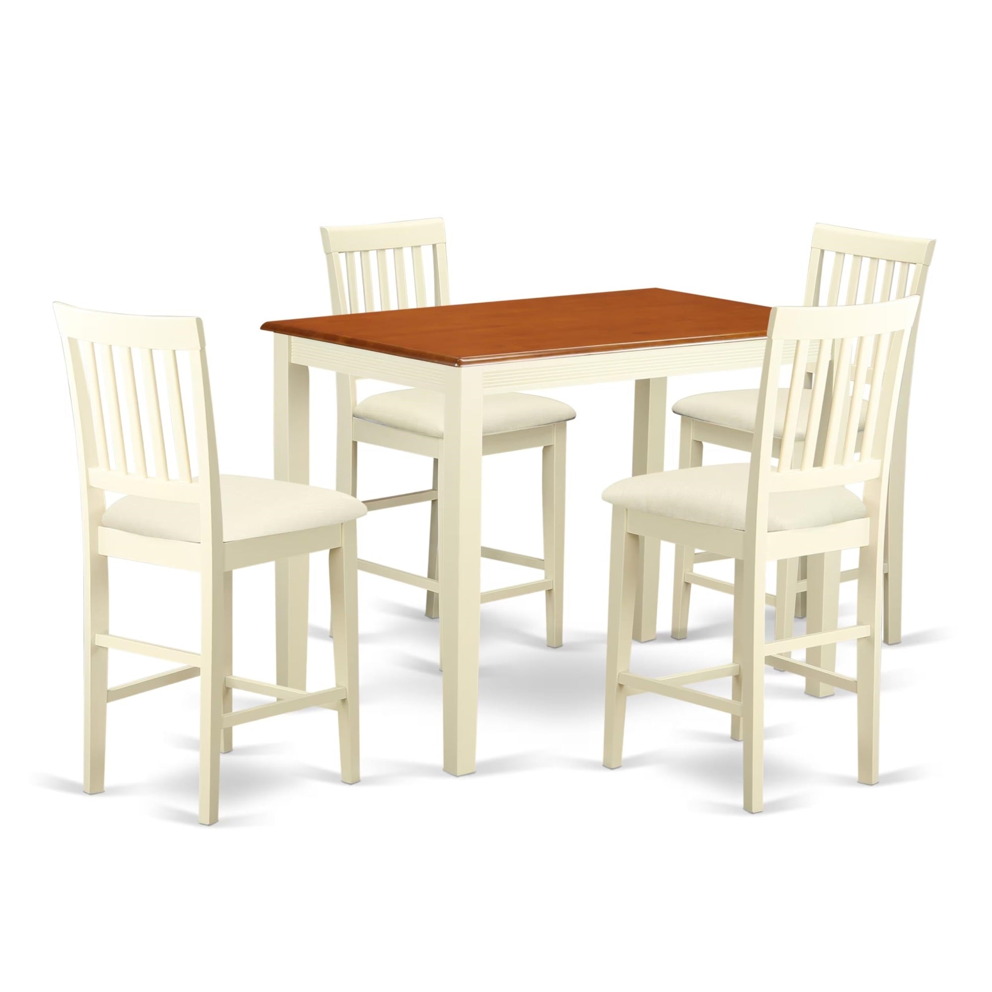 Casafoyer Yavn5-Whi-C 5 Piece Kitchen Counter Set Includes A Rectangle Dining Room Table And 4 Linen Fabric Upholstered Dining Chairs, 30X48 Inch, Buttermilk & Cherry