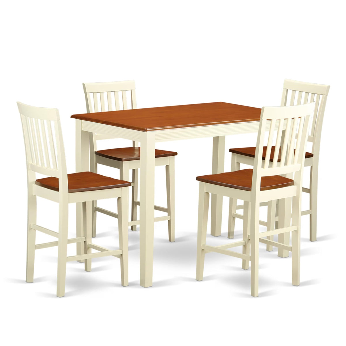 Casafoyer Yavn5-Whi-W 5 Piece Kitchen Counter Set Includes A Rectangle Dining Room Table And 4 Dining Chairs, 30X48 Inch, Buttermilk & Cherry