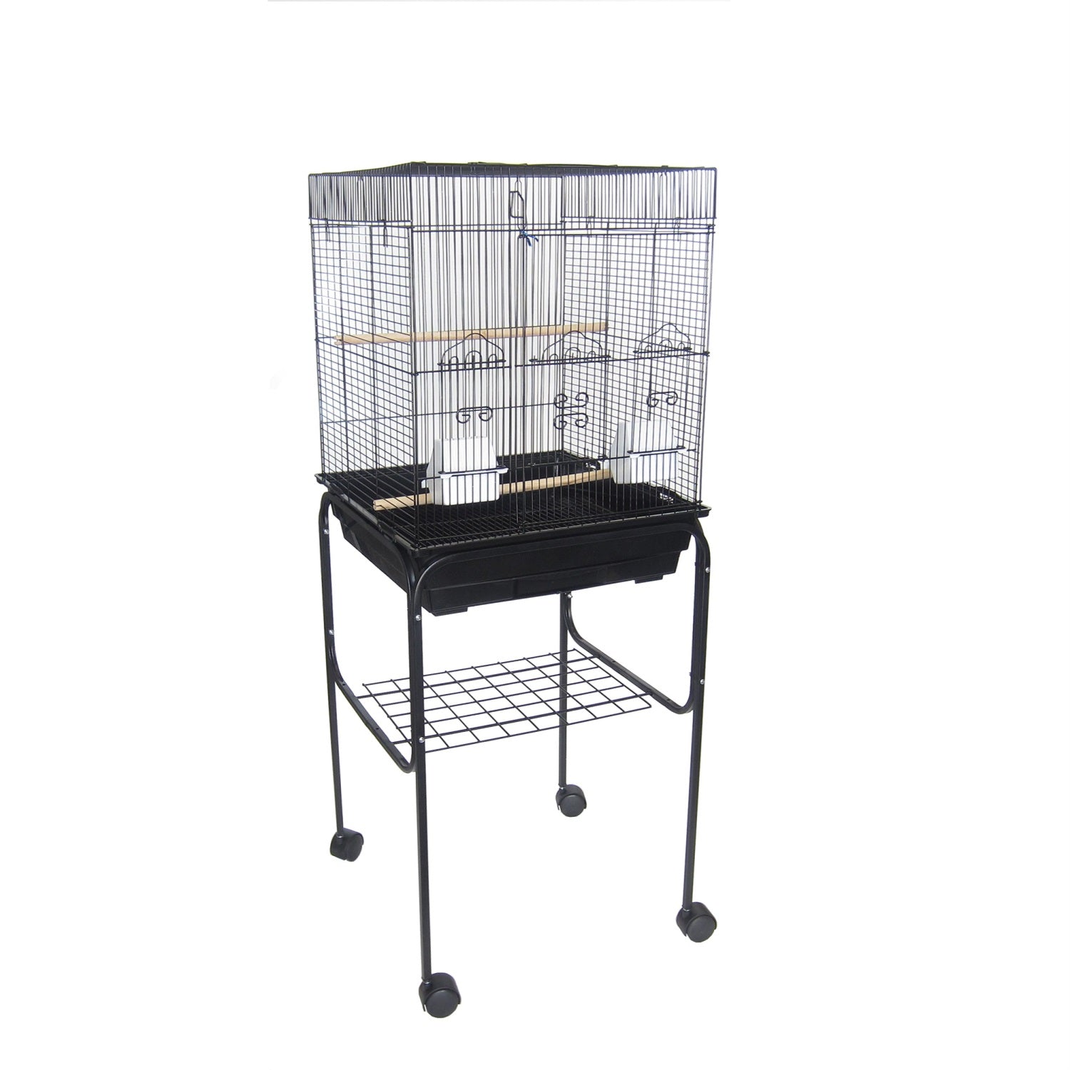 Yml 5824 3/8' Bar Spacing Square Top Bird Cage With Stand, 18' X 14'/Small, Black