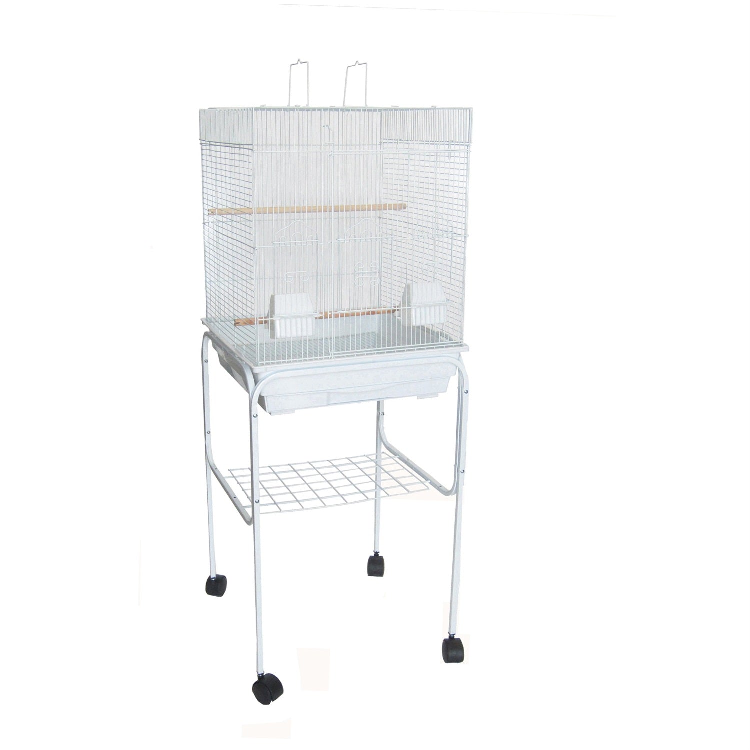 Yml 5924 3/8' Bar Spacing Flat Top Bird Cage With Stand, 18' X 18'/Small, White