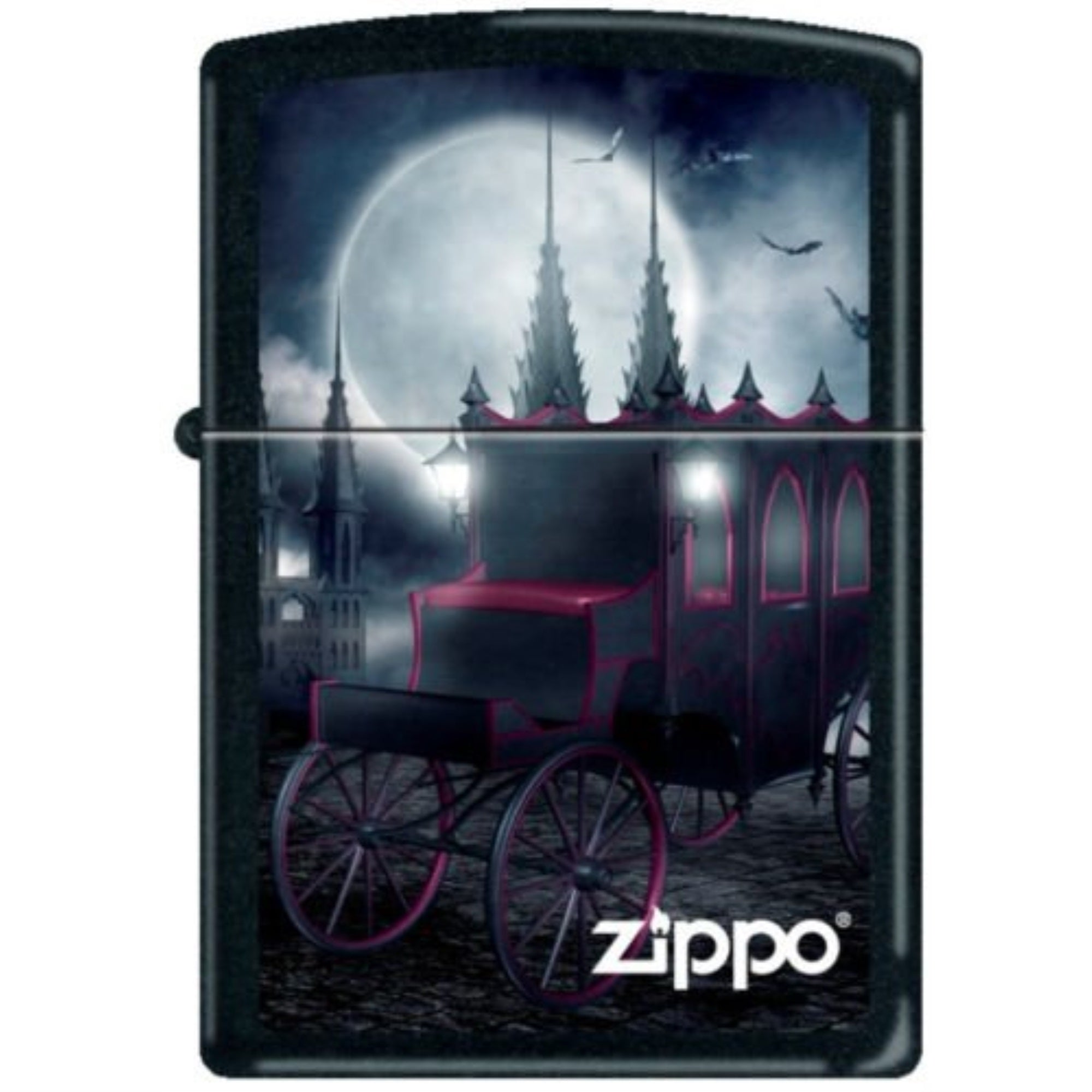 2023 Zippo Custom 218 Black Matte Goth Carriage And Bats