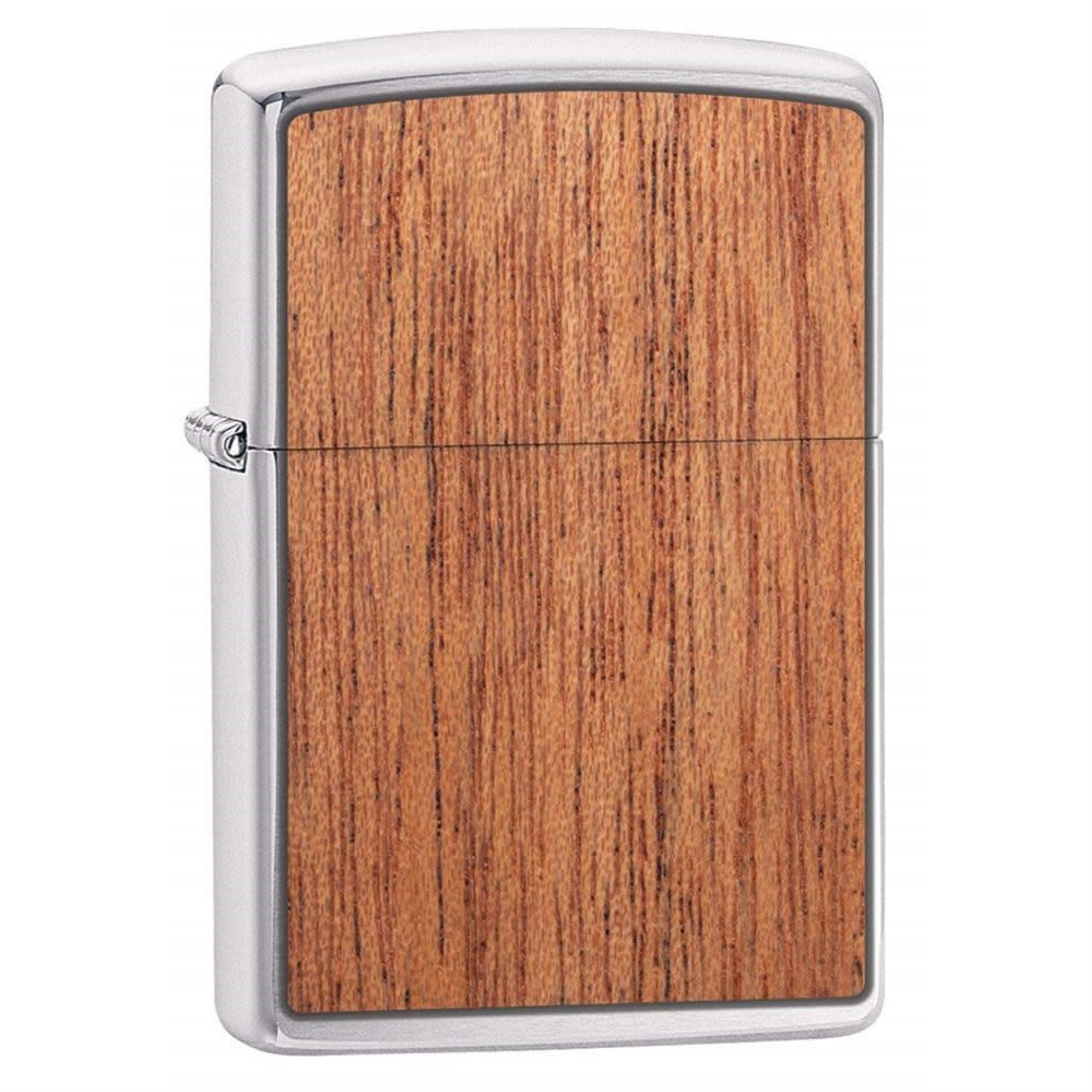 Zippo Woodchuck Brushed Chrome, Mahogany Emblem Attached