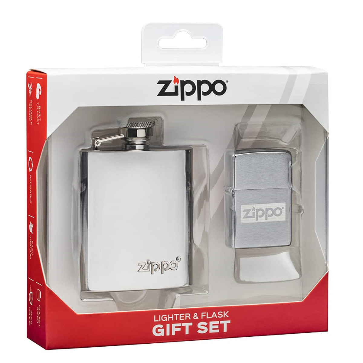2024 Zippo Flask & Brushed Chrome Lighter Gift Set, Map: $38.21