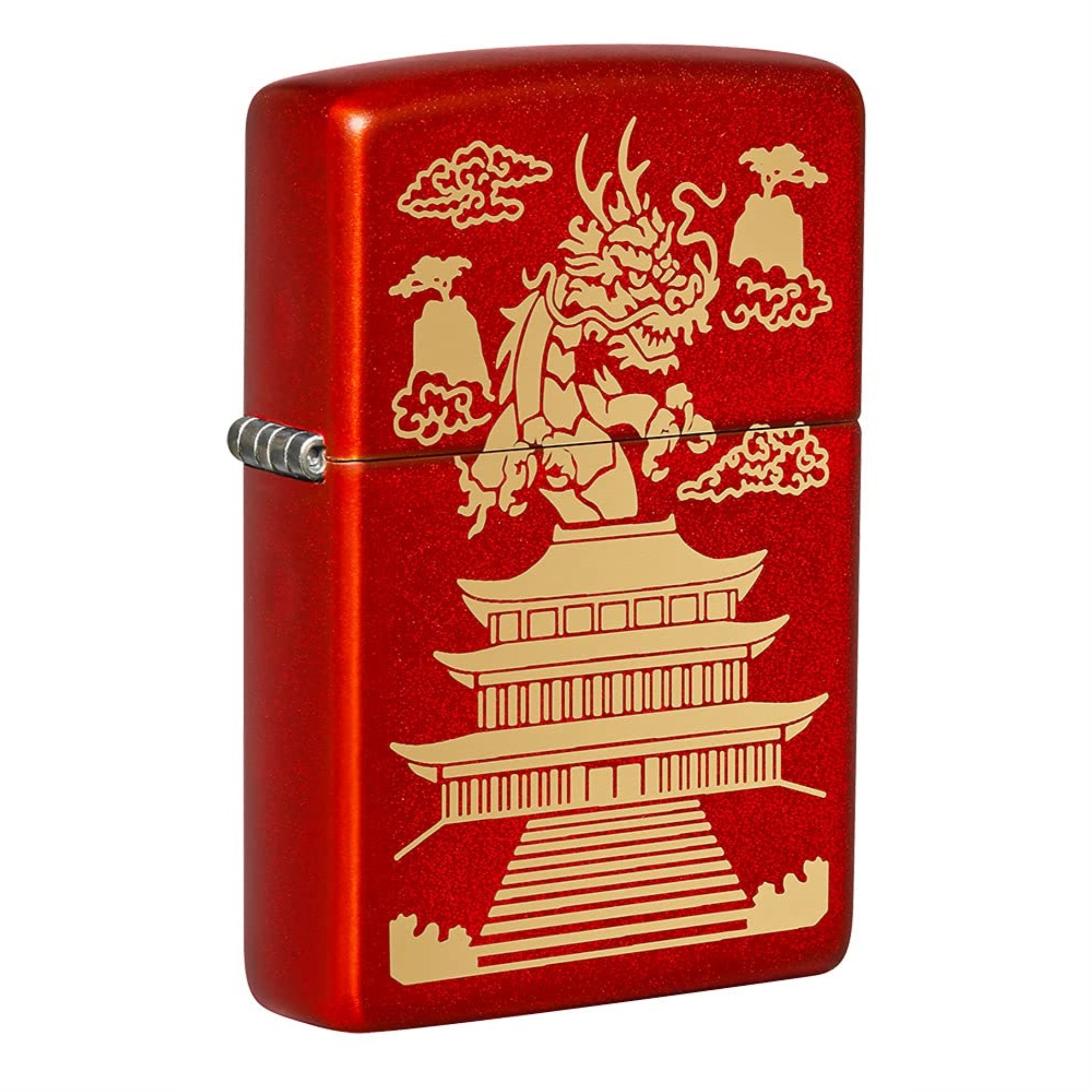2023 Zippo Dragon With Chineese Pagoda Design, Metalic Red