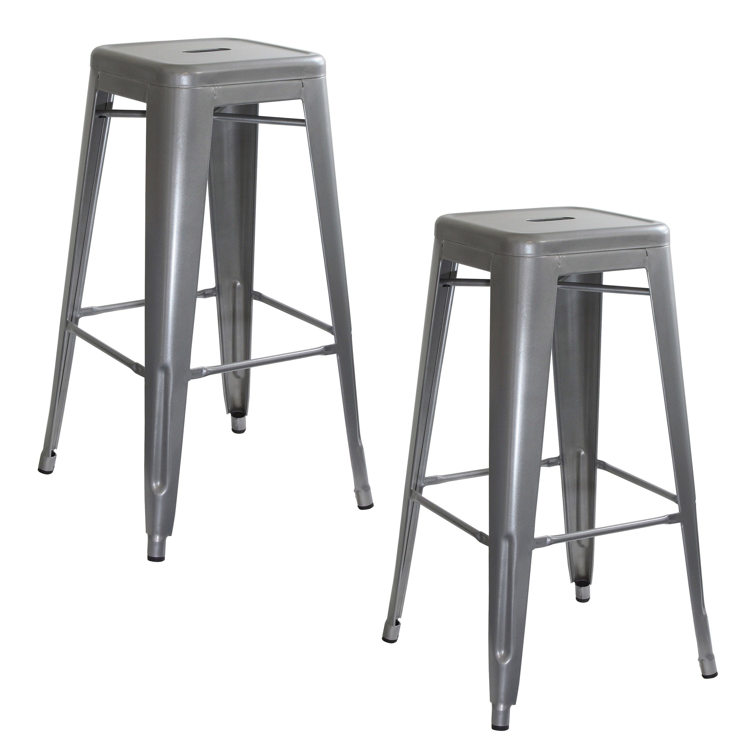 Amerihome Bs0302Pk Loft Silver Metal Bar Stool - 2 Piece