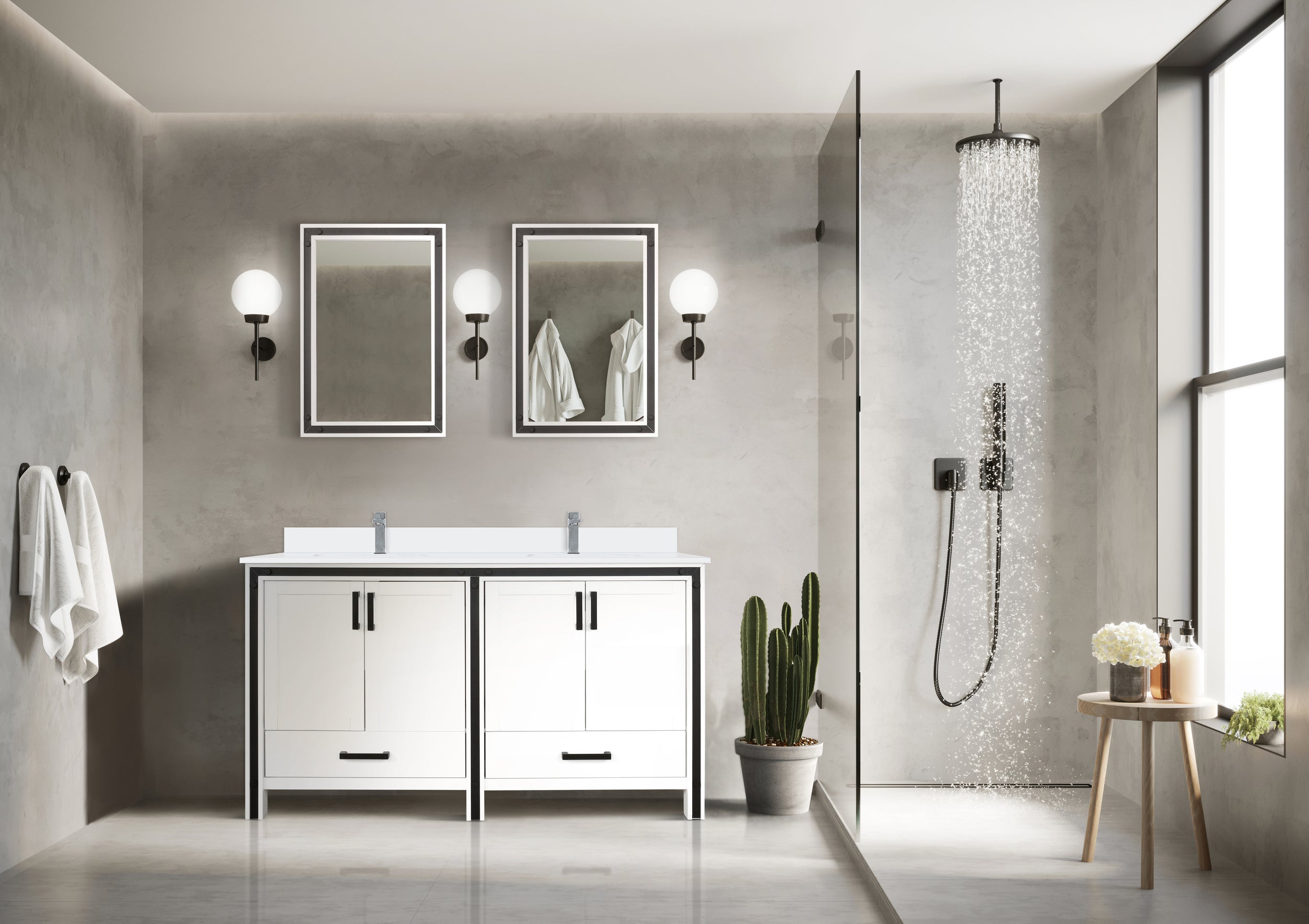 White Double Bath Vanity 60 in. W x 22 in. D