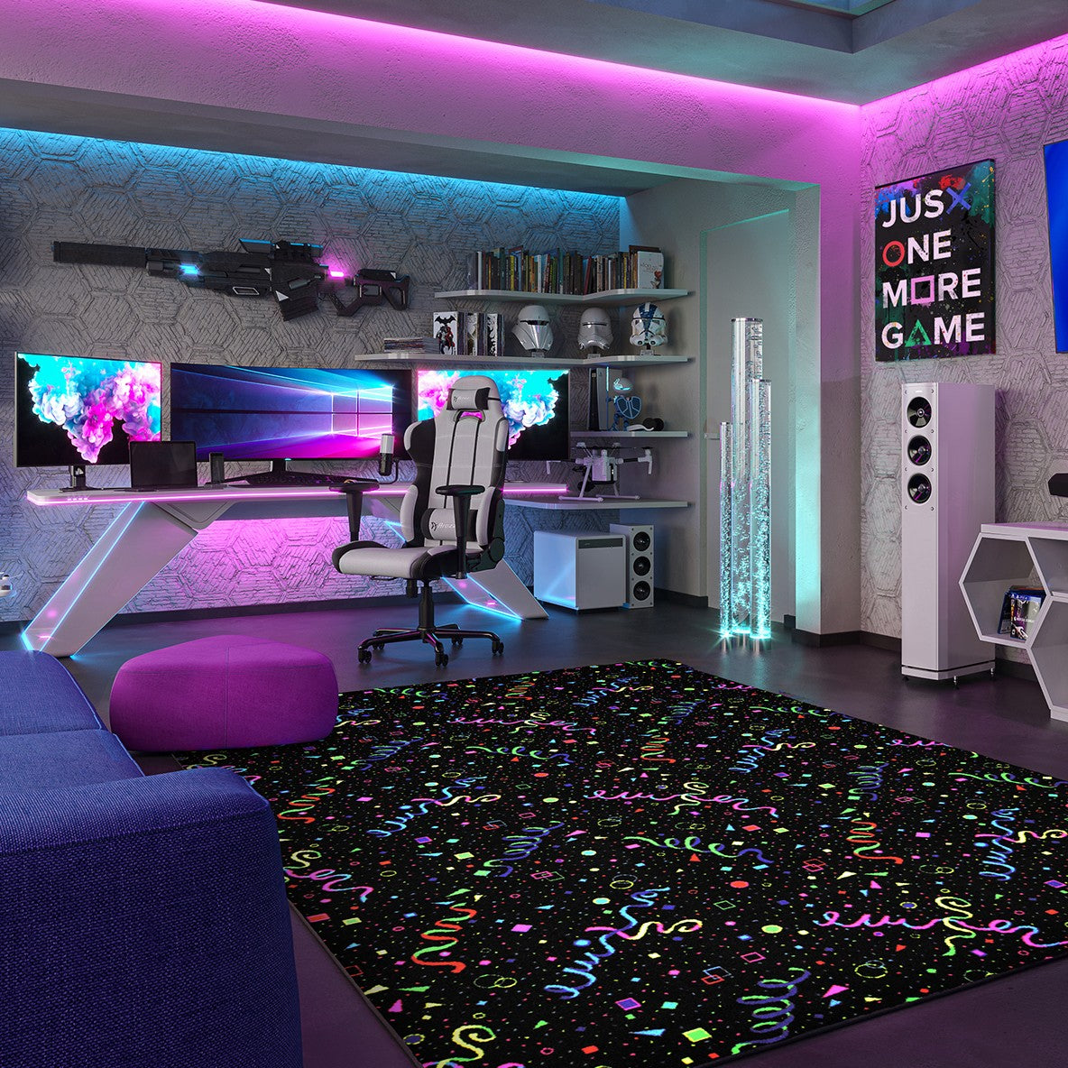 Joy Carpets Neon Lights Celebration 12' x 18' Indoor Area Rug in Color Fluorescent