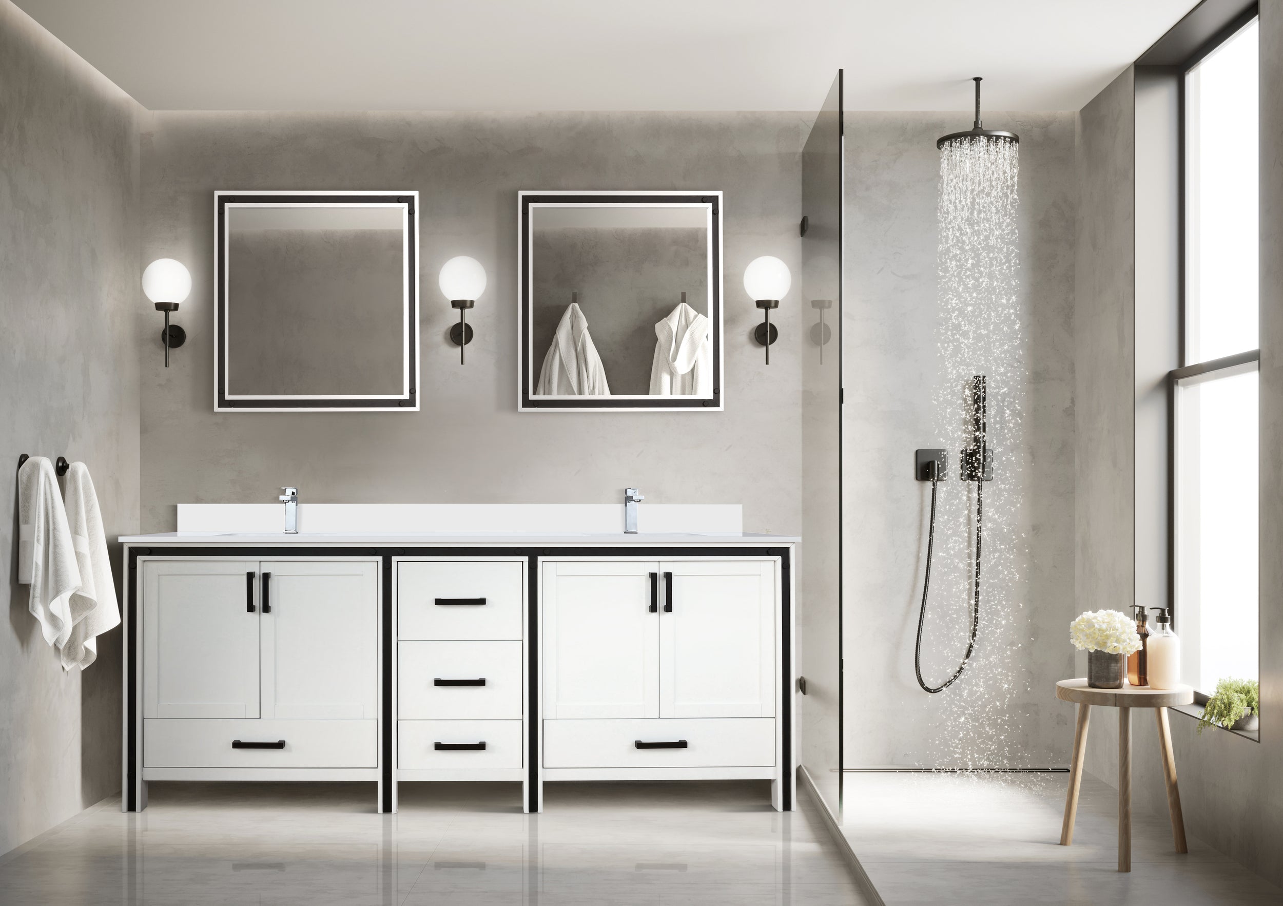 White Double Bath Vanity 84 in. W x 22 in. D