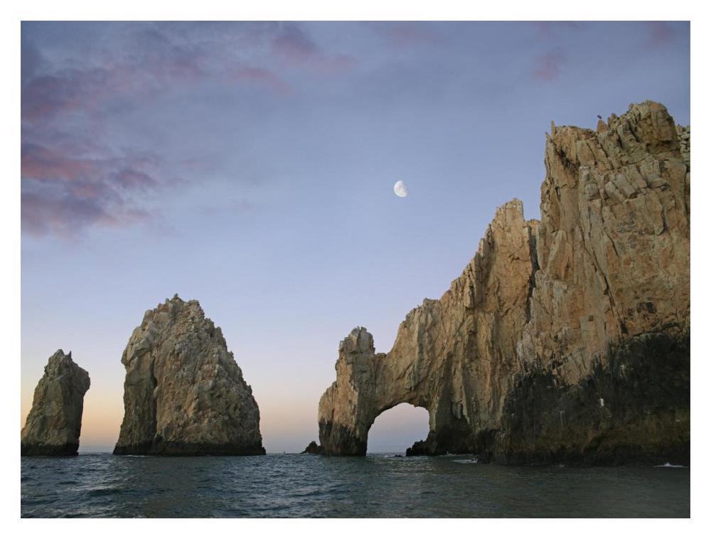 Moon Over El Arco, Cabo San Lucas, Mexico-Paper Art-18X14