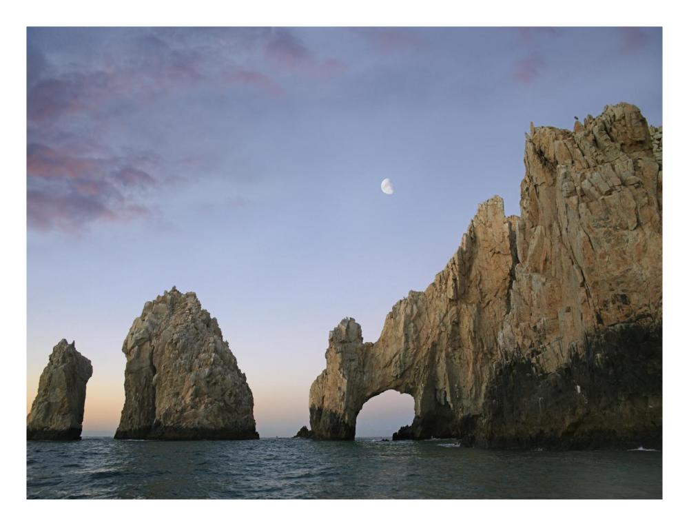 Moon Over El Arco, Cabo San Lucas, Mexico-Paper Art-26X20