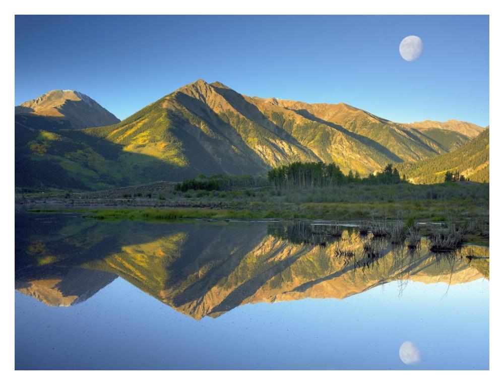 Moon And Twin Peaks Reflected In Lake, Colorado-Paper Art-18X14