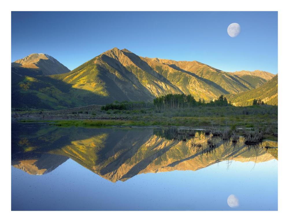 Moon And Twin Peaks Reflected In Lake, Colorado-Paper Art-26X20
