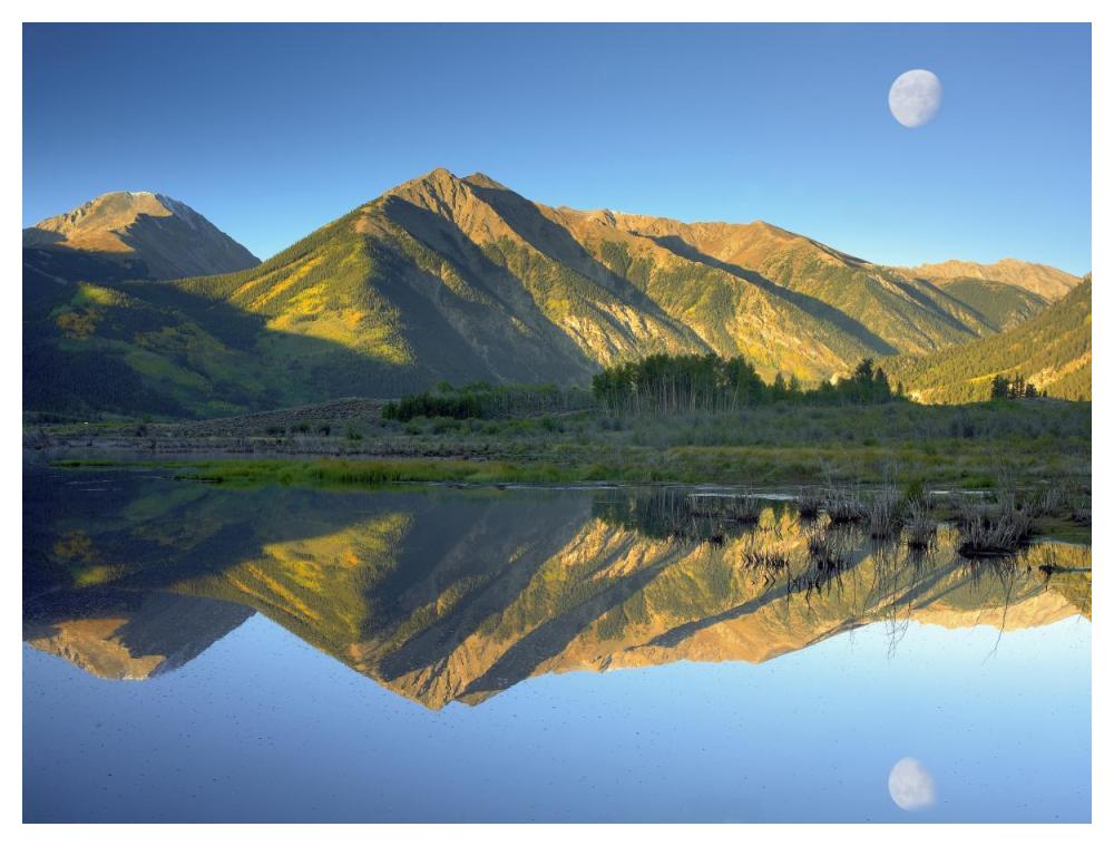 Moon And Twin Peaks Reflected In Lake, Colorado-Paper Art-50X38
