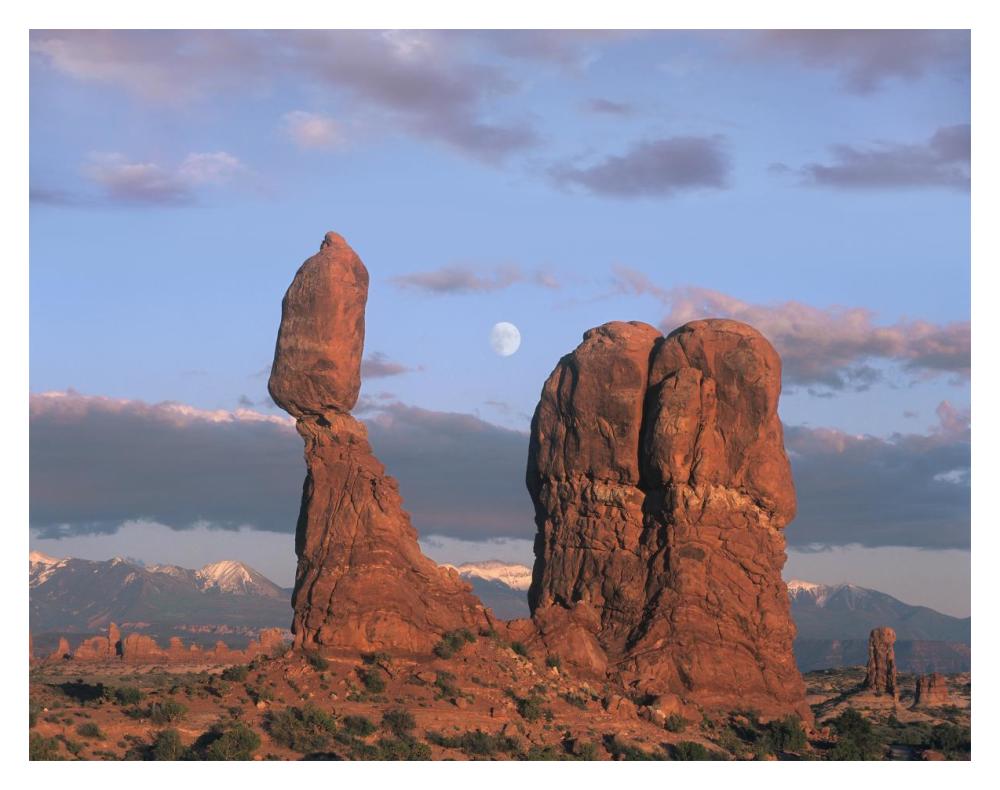Moon Over Balanced Rock, Arches National Park, Utah-Paper Art-18X14
