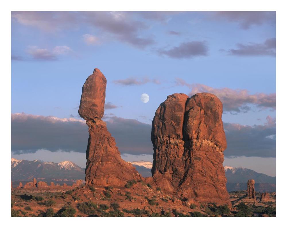 Moon Over Balanced Rock, Arches National Park, Utah-Paper Art-26X20