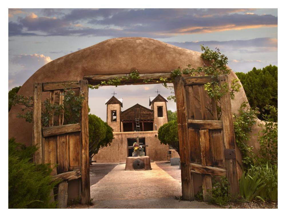 Church And Gate, El Santuario De Chimayo, New Mexico-Paper Art-18X14