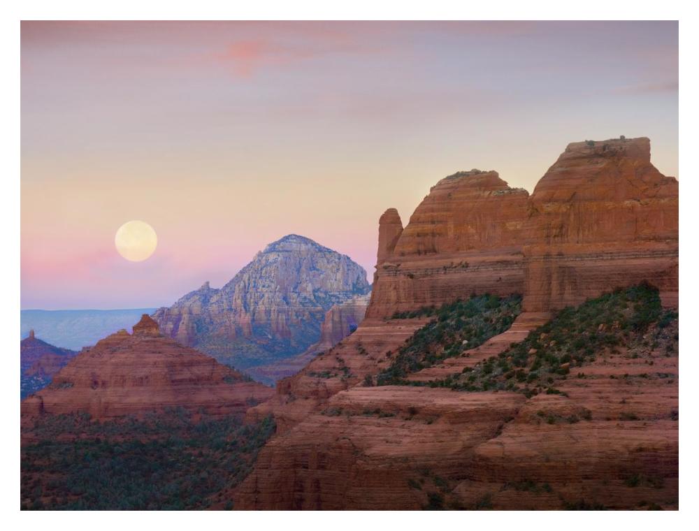 Moon Setting As Seen From Shelby Hill, Sedona, Arizona-Paper Art-18X14