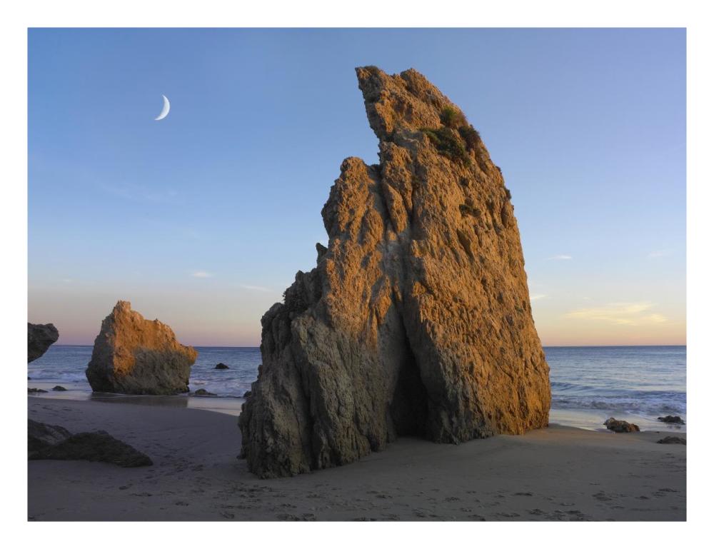 Crescent Moon Over El Matador Beach, Malibu, California-Paper Art-26X20