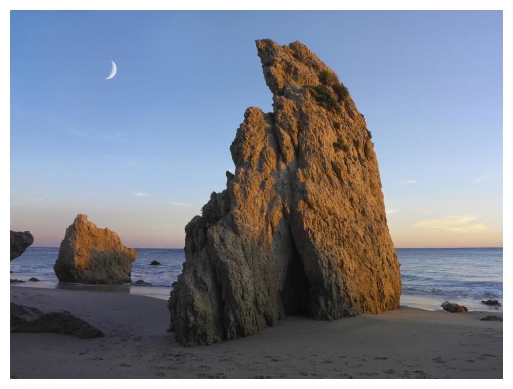 Crescent Moon Over El Matador Beach, Malibu, California-Paper Art-50X38