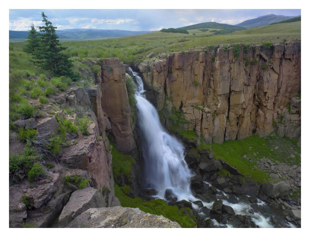 North Clear Creek Waterfall Cascading Down Cliff, Colorado-Paper Art-18X14