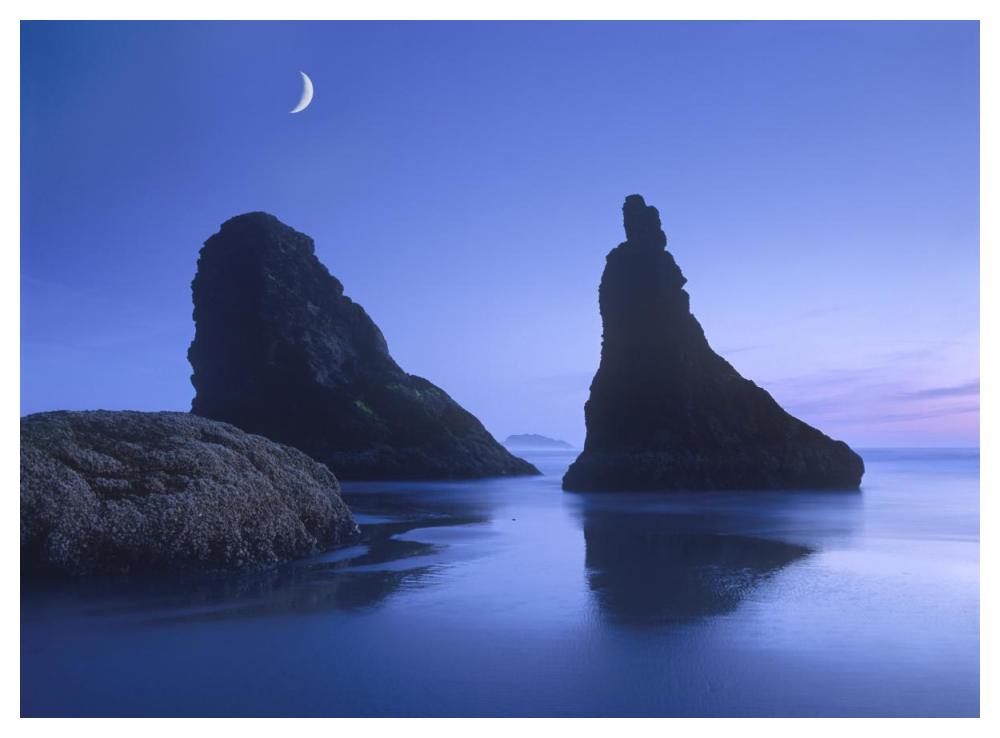 Sea Stacks At Dusk Along Bandon Beach With Rising Moon, Oregon-Paper Art-50X38