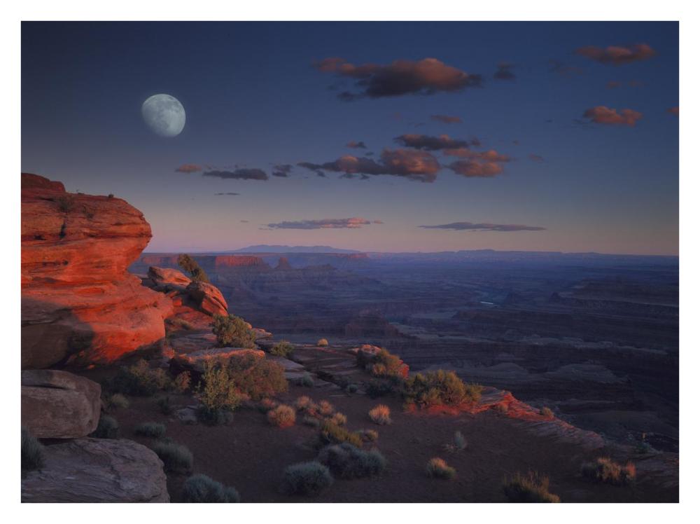 Moon Over Canyonlands National Park From Green River Overlook, Utah-Paper Art-34X26