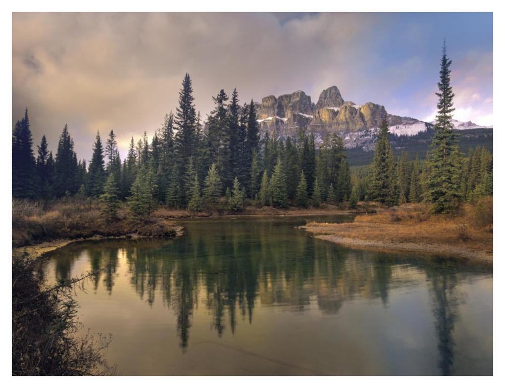 Castle Mountain And Boreal Forest Reflected In Lake, Alberta, Canada-Paper Art-42X32