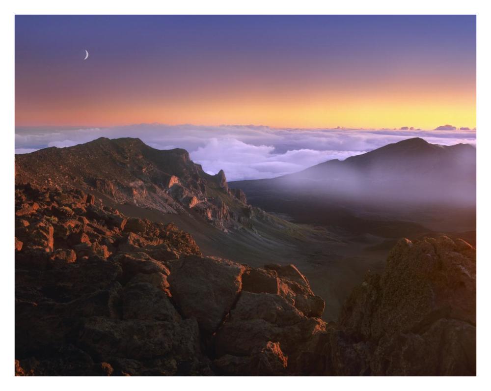 Sunrise And Crescent Moon Overlooking Haleakala Crater, Maui, Hawaii-Paper Art-34X26