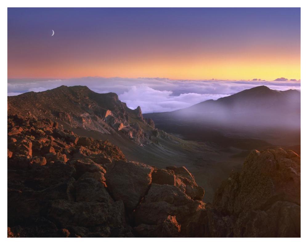 Sunrise And Crescent Moon Overlooking Haleakala Crater, Maui, Hawaii-Paper Art-42X32