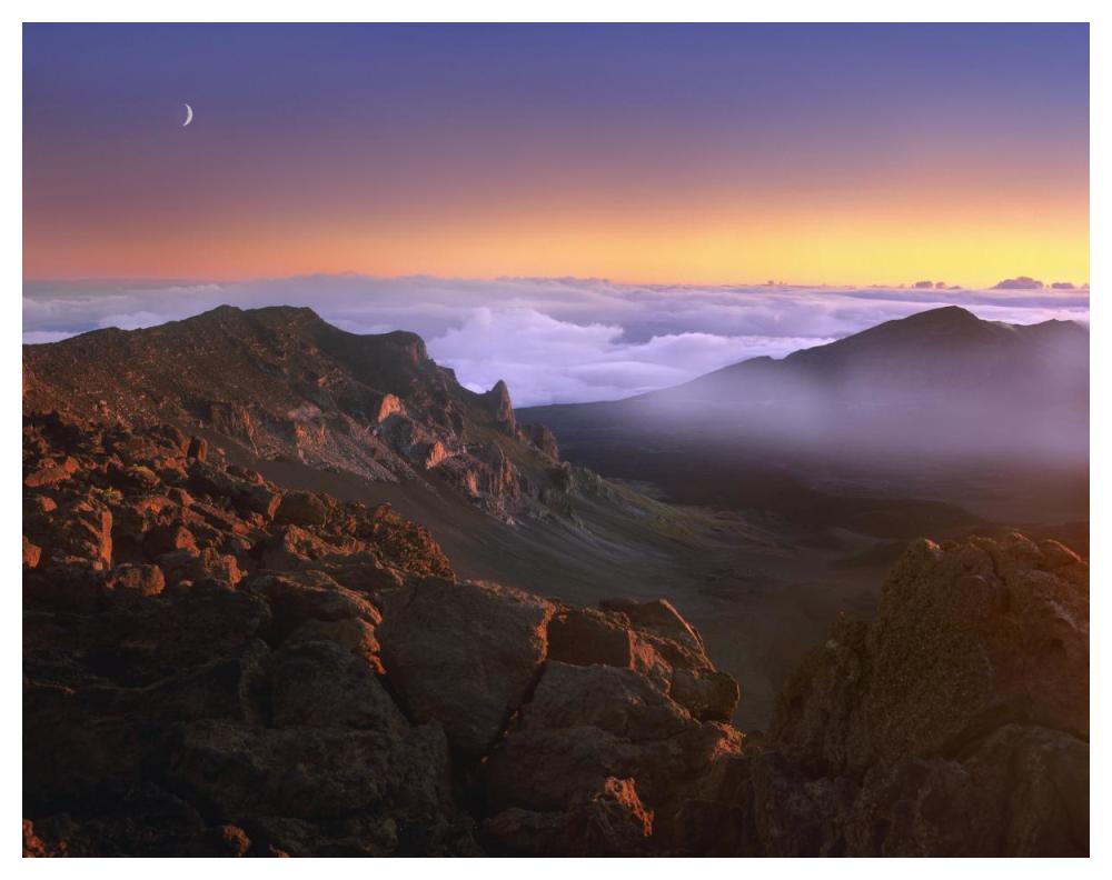 Sunrise And Crescent Moon Overlooking Haleakala Crater, Maui, Hawaii-Paper Art-50X38