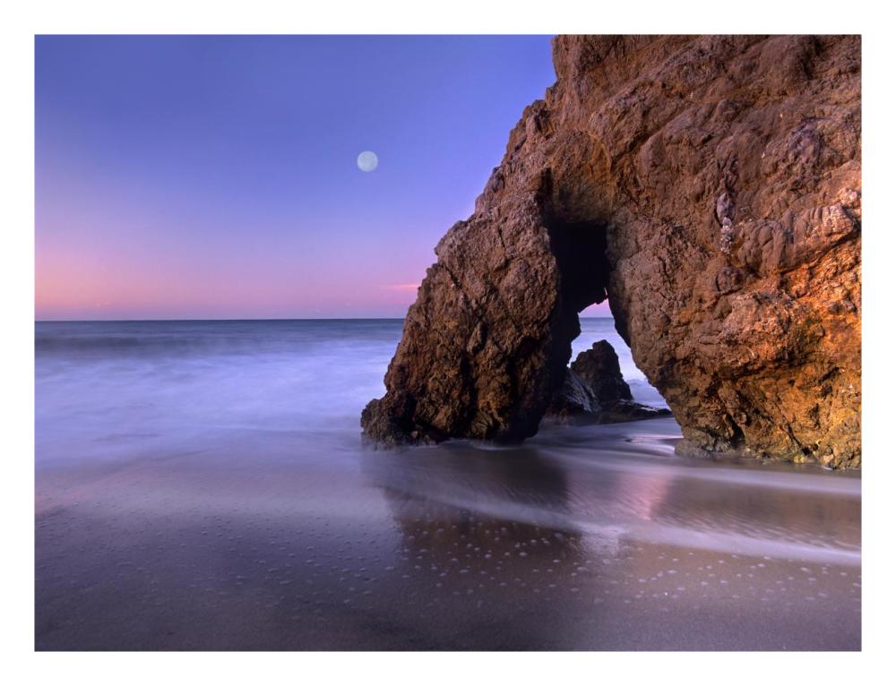 Sea Arch And Full Moon Over El Matador State Beach, Malibu, California-Paper Art-26X20