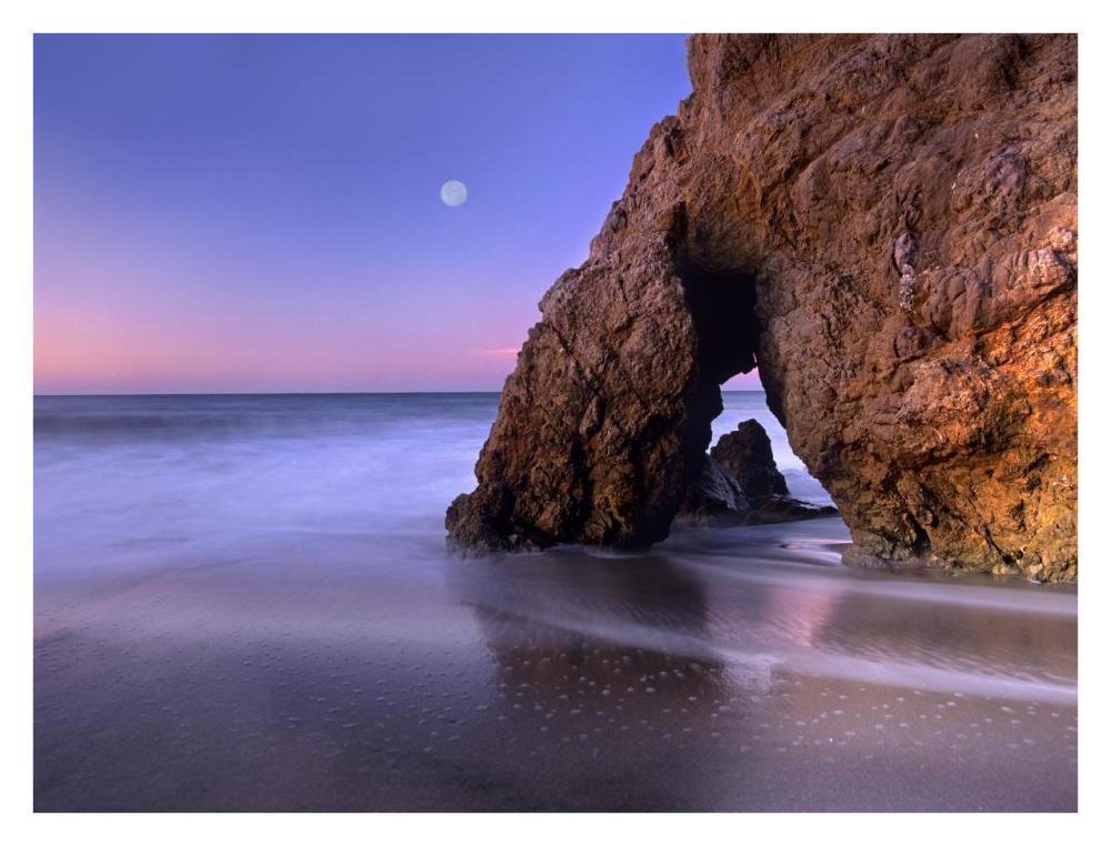 Sea Arch And Full Moon Over El Matador State Beach, Malibu, California-Paper Art-34X26