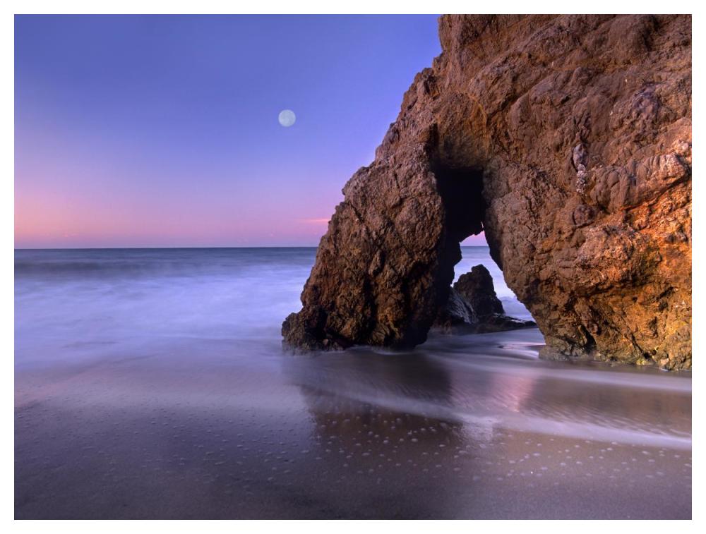 Sea Arch And Full Moon Over El Matador State Beach, Malibu, California-Paper Art-50X38