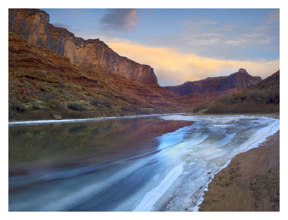 Ice On The Colorado River Beneath Sandstone Cliffs, Cataract Canyon, Utah-Paper Art-18X14