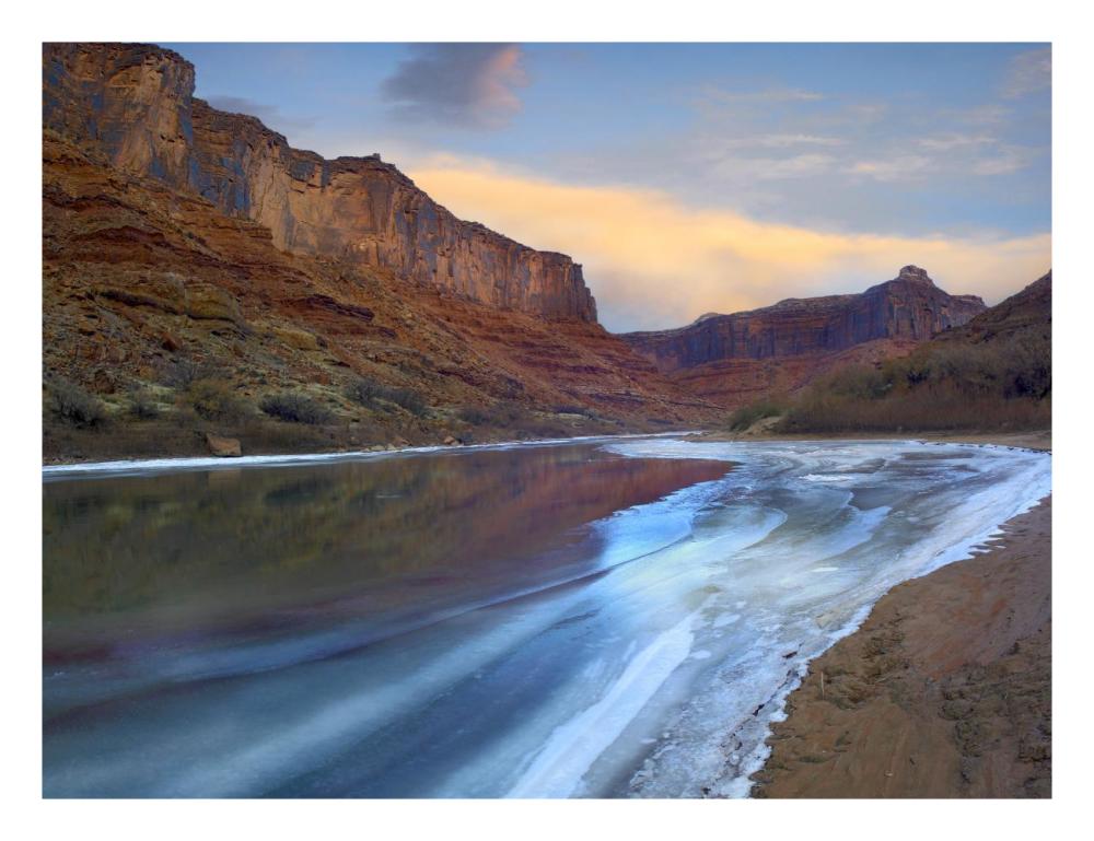 Ice On The Colorado River Beneath Sandstone Cliffs, Cataract Canyon, Utah-Paper Art-26X20