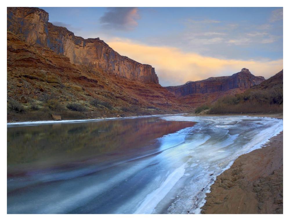 Ice On The Colorado River Beneath Sandstone Cliffs, Cataract Canyon, Utah-Paper Art-42X32