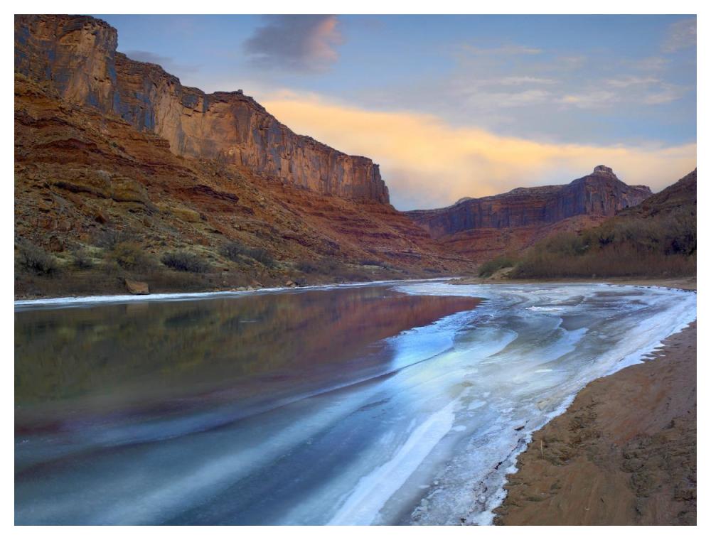 Ice On The Colorado River Beneath Sandstone Cliffs, Cataract Canyon, Utah-Paper Art-50X38
