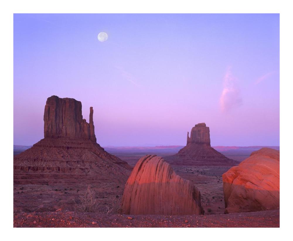 East And West Mittens, Buttes At Sunrise With Full Moon, Monument Valley, Arizona-Paper Art-22X18