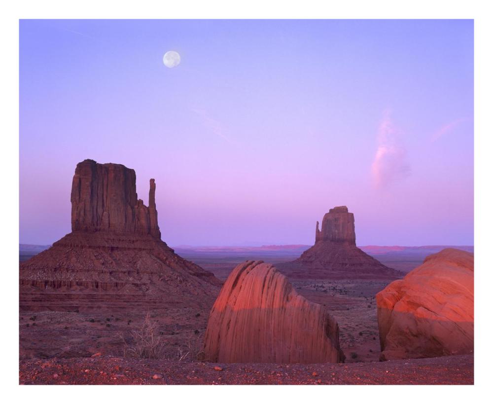 East And West Mittens, Buttes At Sunrise With Full Moon, Monument Valley, Arizona-Paper Art-26X22
