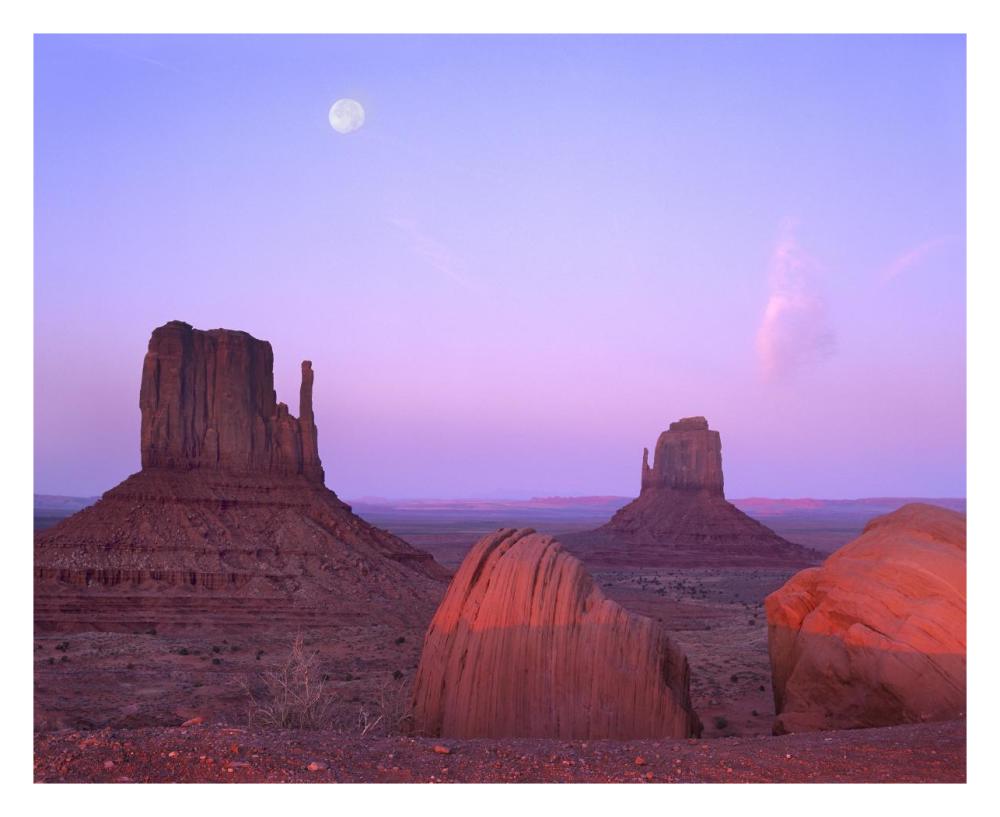 East And West Mittens, Buttes At Sunrise With Full Moon, Monument Valley, Arizona-Paper Art-30X24