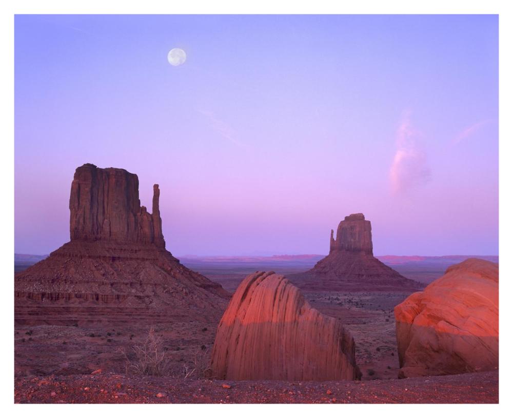 East And West Mittens, Buttes At Sunrise With Full Moon, Monument Valley, Arizona-Paper Art-37X30