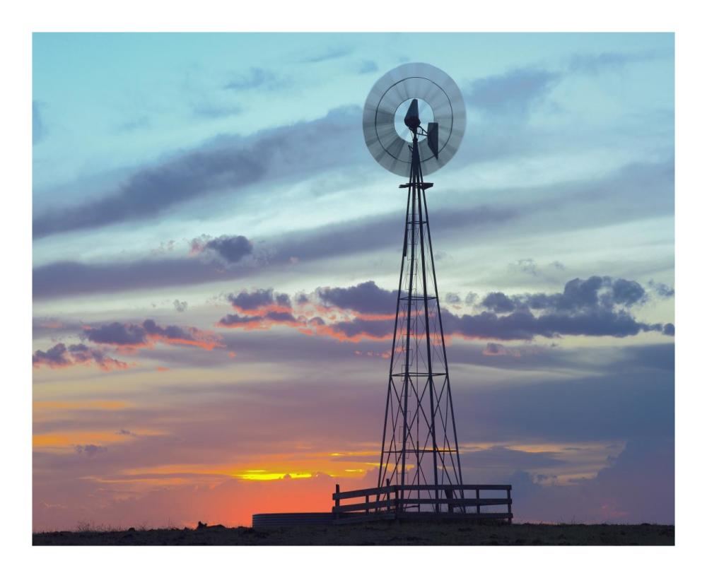 Windmill Producing Electricity At Sunset Example Of Renewable Energy, North America-Paper Art-22X18