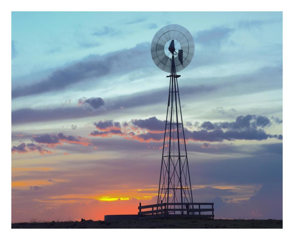 Windmill Producing Electricity At Sunset Example Of Renewable Energy, North America-Paper Art-26X22