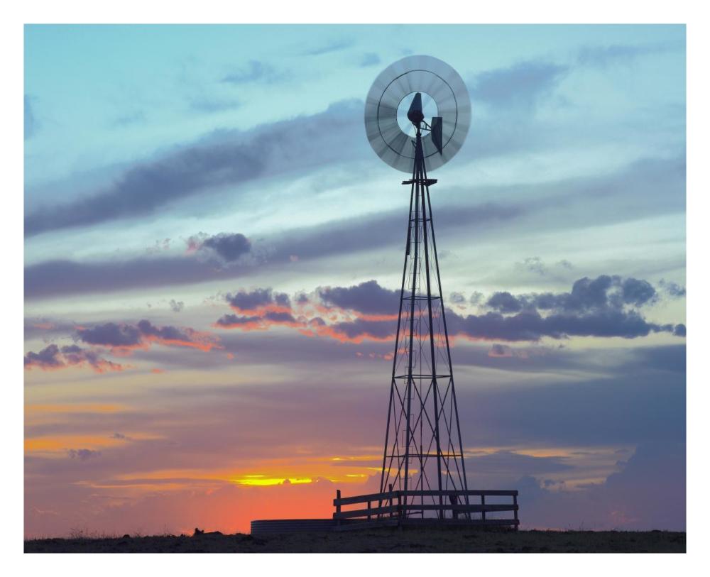 Windmill Producing Electricity At Sunset Example Of Renewable Energy, North America-Paper Art-30X24