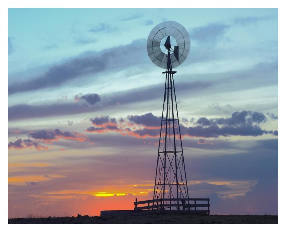 Windmill Producing Electricity At Sunset Example Of Renewable Energy, North America-Paper Art-37X30