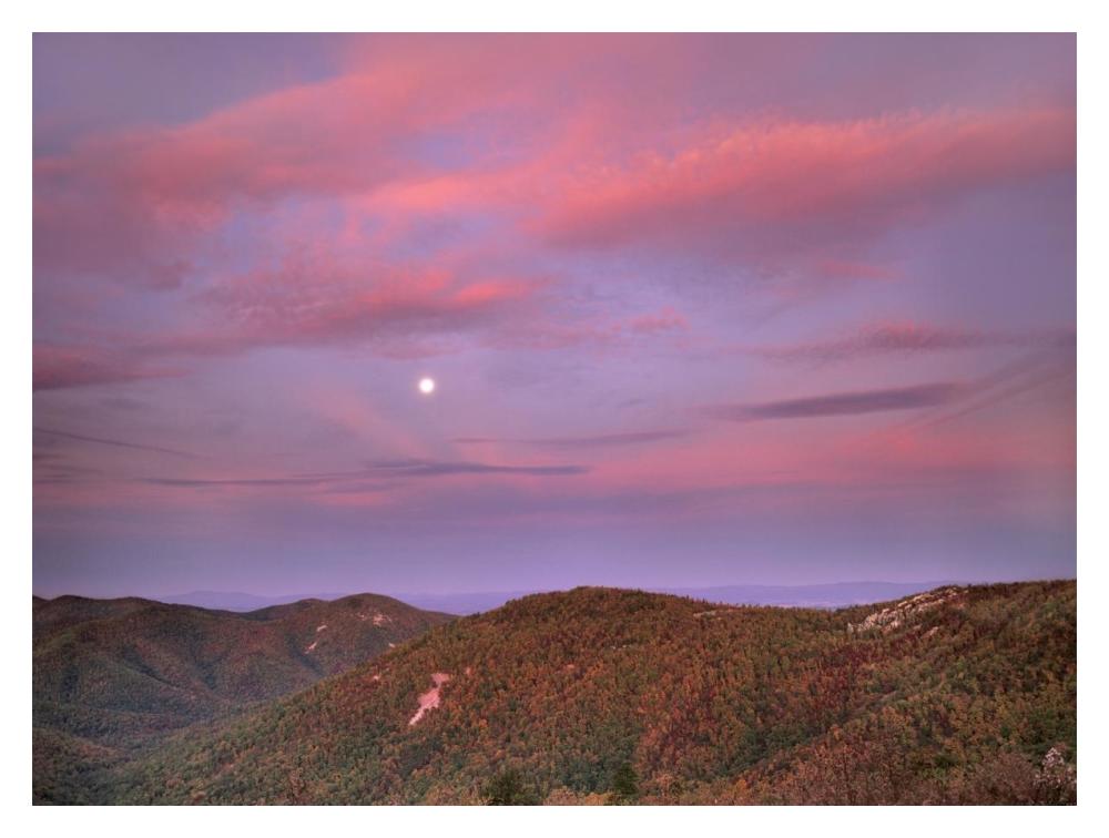 Moon Over Blue Ridge Range And Lost Cove Cliffs, Blue Ridge Parkway, North Carolina-Paper Art-18X14