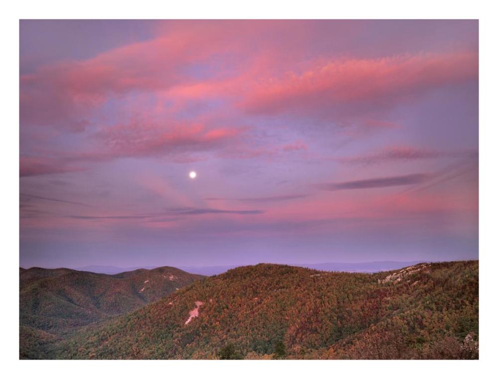 Moon Over Blue Ridge Range And Lost Cove Cliffs, Blue Ridge Parkway, North Carolina-Paper Art-26X20
